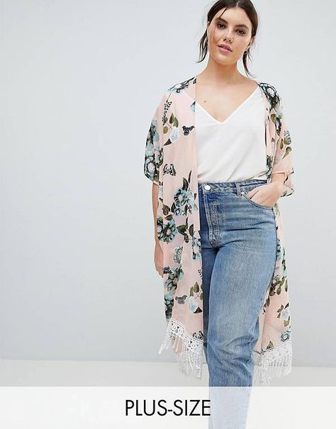 Junarose Floral Printed Kimono Casual Plus Size Outfits, Plus Size Summer Fashion, Mode Kimono, Mode Boho, Grunge Vintage, Outfit Jeans, Stylish Plus, Plus Size Fashion For Women, Curvy Girl Outfits