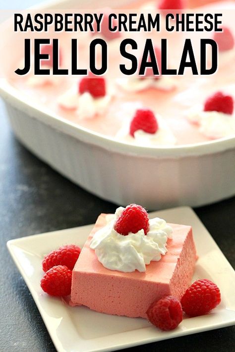 Fruit Salad With Cream Cheese, Cream Cheese Jello, Fruit Salad With Cream, Raspberry Jello Salad, Raspberry Cream Cheese, Jello Dessert Recipes, Salad Cream, Fluff Desserts, Six Sisters Stuff