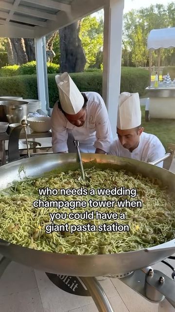 Growing Up Italian™️ on Instagram: "Giant pasta station is a necessity 🍝 (@eloisegibbs)" Pasta At Wedding Reception, Wedding Pasta Station, Pasta At Wedding, Italian Station Wedding, In And Out Wedding, Live Pasta Station Wedding, Cool Girl Wedding Aesthetic, Pasta Catering Wedding, Wedding Food Pasta