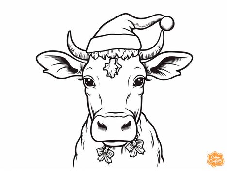 illustration of Jolly holiday cow for coloring Krampus Coloring Pages, Winter Coloring Pages For Kids, Winter Coloring Pages, Cow Coloring Pages, Mandala Turtle, Santa Coloring Pages, Cow Colour, Christmas Cow, Cowboy Christmas