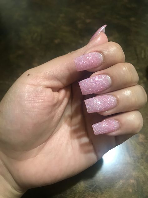 Light Clear Pink Nails Acrylics, Soft Pink Nails With Glitter Sparkle, Acrylic Pink Glitter Nails, Pink Matte Glitter Nails, Cute Pink Nails With Glitter, Soft Pink Nails With Glitter Accent, Basic Pink Nails With Glitter, Square Acrylic Nails Pink Glitter, Plain Glitter Acrylic Nails