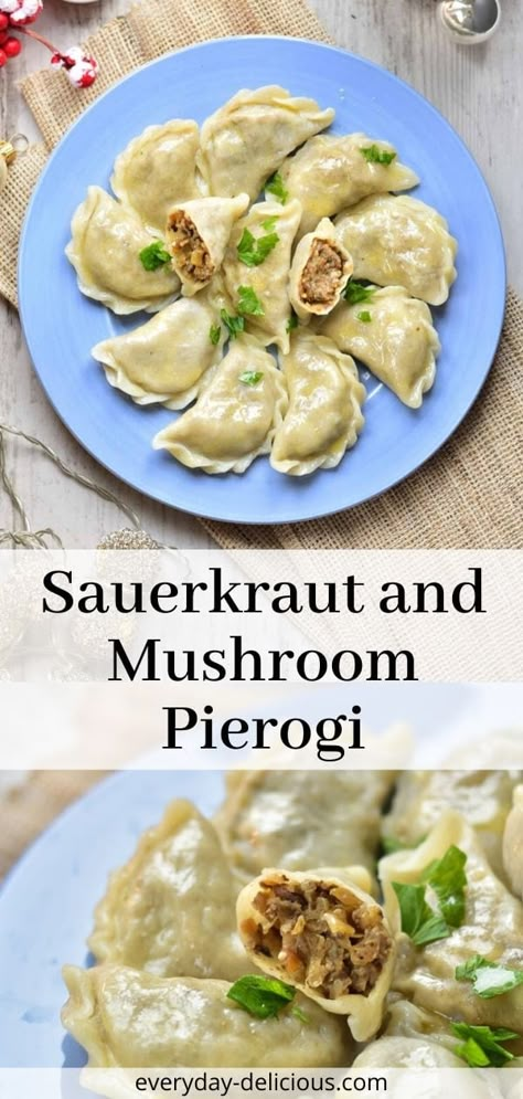 Authentic sauerkraut and mushroom pierogi recipe. These amazing pierogi will be a hit at your Christmas table! #pierogi #polish #sauerkraut #christmas Mushroom Pierogi, Perogie Dough Recipe, Polish Sauerkraut, Pierogies Homemade, Pierogi Filling, Perogies Recipe, Pierogi Recipe, Authentic Mexican Recipes, Sauerkraut Recipes