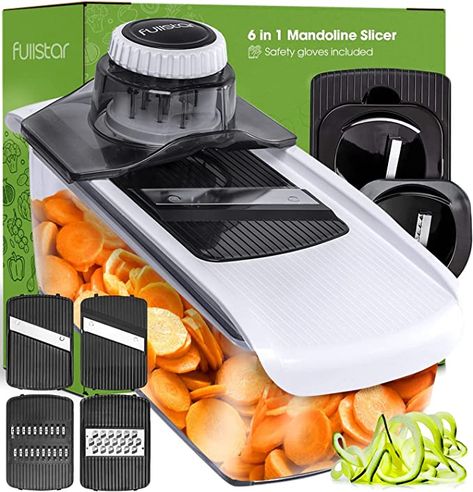 Amazon.com: Fullstar Mandoline Slicer Spiralizer Vegetable Slicer - Cheese Slicer Food Slicer 6-in-1 Vegetable Spiralizer Potato Slicer Zoodle Maker BPA-Free Veggie Spiralizer Slicers for Fruits and Vegetables : Home & Kitchen Healthy Vegetable Pasta, Kitchen Gadgets Organization, Vegetable Spiralizer, Chicken French, Grub Hub, Veggie Slicer, Chicken Francese, Kitchen Slicers, Spiral Vegetable Slicer