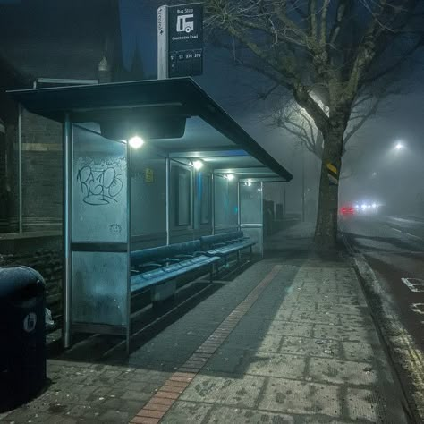 Out Of Focus Aesthetic, Bus Travel Aesthetic, Bus Stop Aesthetic, Location Aesthetic, Bus Journey, Countryside Scenery, Foggy Night, Japanese Countryside, Background References