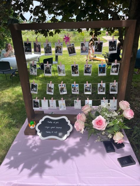 a great way to remember the people who came to celebrate your graduation!! Grad Party Memory Table, Grad Party Inspo, Graduation Photo Displays, Friendsgiving Party Ideas, Graduation Background, Pink Graduation Party, Friendsgiving Ideas, Pink Graduation, Senior Season