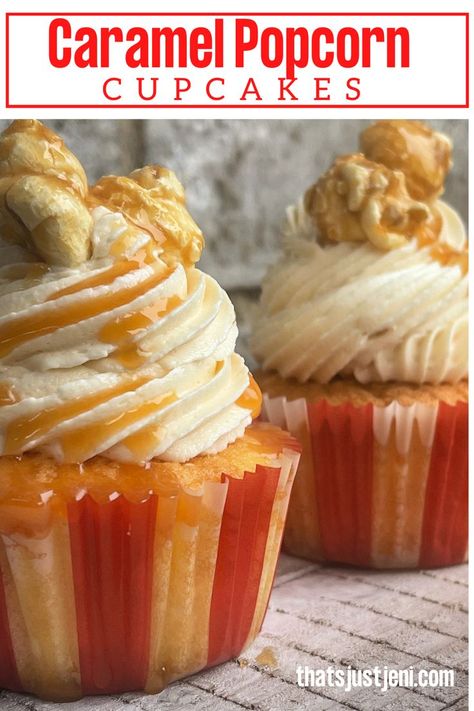 Caramel Popcorn Cupcakes Cupcakes Amor, Popcorn Cupcakes, Toffee Popcorn, Savory Cakes, Butter Cupcakes, Cupcakes Ideas, Cookie Recipes Unique, Caramel Buttercream, Easy Cheesecake Recipes