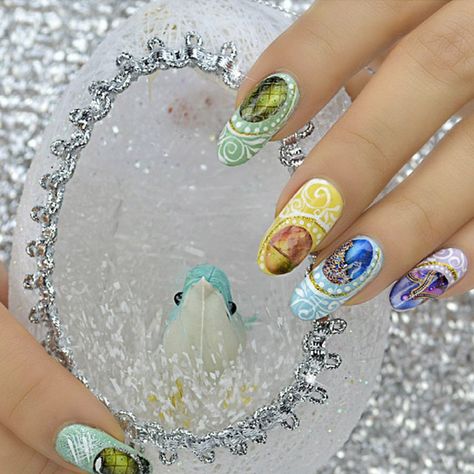 Faberge Eggs Easter nail art by @milunatas Fried Egg Nail Art, Dragon Egg Nails, Faberge Egg Earrings, Faberge Egg Necklace, Faberge Eggs Imperial, Christmas Bunny, Chevron Nails, Easter Nail Designs, Bunny Nails