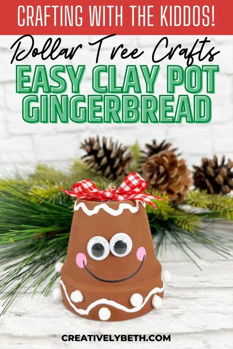 Dollar Tree Christmas Clay Pot Gingerbread Man Ornament by Creatively Beth #creativelybeth #christmas #ornament #dollartree #claypot #gingerbread #man Gingerbread Terra Cotta Pots, Christmas Clay, Dollar Tree Christmas, Scouts Crafts, Kids' Crafts, Diy Crafts For Gifts, Glue Crafts, Dollar Tree Crafts, Dollar Store Crafts