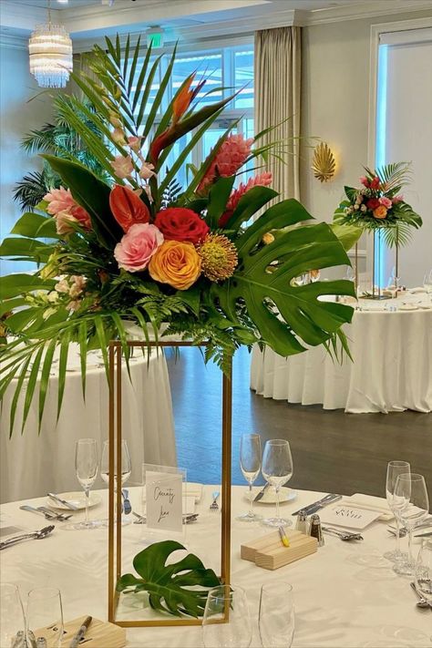 Tall Tropical Centerpiece on gold stand