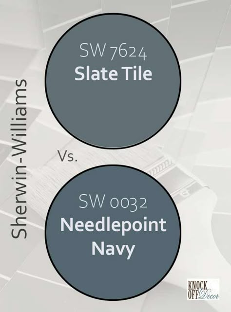 slate-tile-vs-needlepoint-navy Sherwin Williams Needlepoint Navy Color Palette, Sherwin Williams Slate Tile Color Palette, Sherwin Williams Needlepoint Navy Exterior, Sherwin Williams Needlepoint Navy Cabinets, Needlepoint Navy Sherwin Williams Exterior, Slate Tile Paint Sherwin Williams, Slate Blue Sherwin Williams, Slate Blue Bathroom Walls, Sherwin Williams Slate Blue