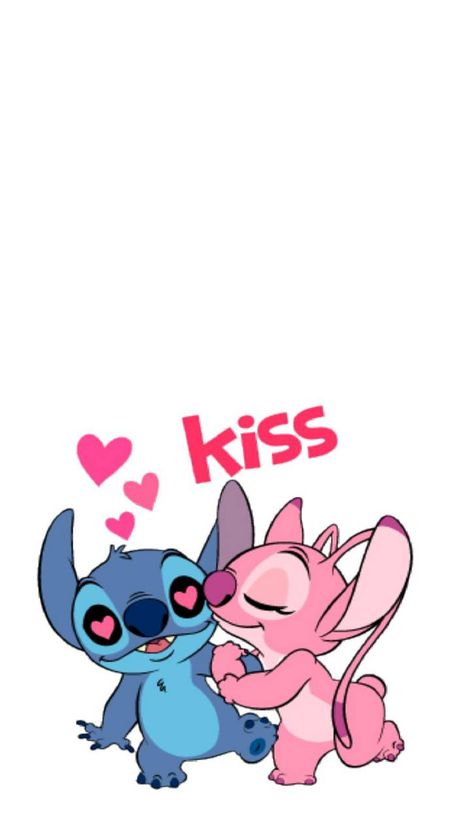 Couple Stitch n Ange Stitch Couple, Cute Stitch, Couple Wallpaper, Cartoon Characters, Kiss, Angel, Wallpapers, Iphone, Pink