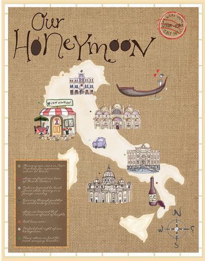 Italy - Honeymoon map Vacation Map, Custom Portrait Illustration, Map Illustration, Italy Map, Wedding Scrapbook, Travel Party, Illustrated Map, Travel Maps, Memorial Keepsakes