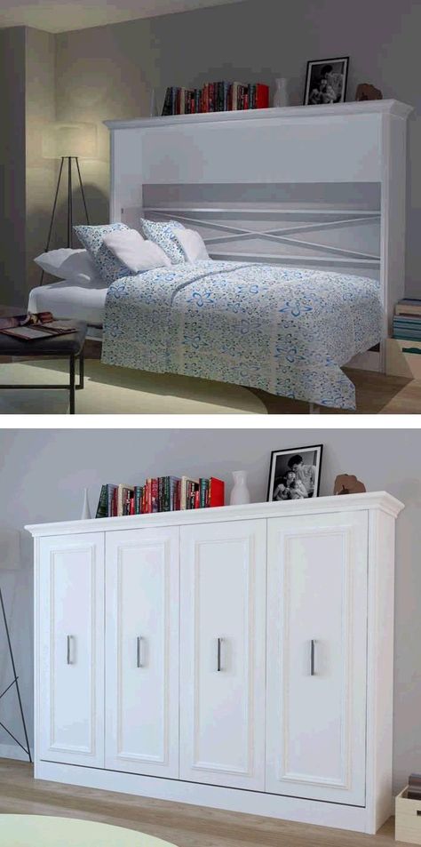 Trouble creating a guest room because of height restrictions? The Porter full wall bed is your ideal solution! It’s a great piece of furniture and a full bed that comfortably sleeps two. Murphy Bed Ideas, Ikea Apartments, Basement Guest Rooms, Murphy Bed Ikea, Lake Ideas, Murphy Bed Desk, Modern Murphy Beds, Indoor Ideas, Wall Beds