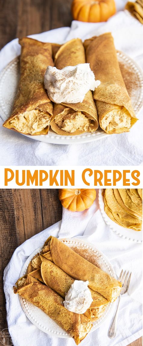 Pumpkin Crepes, Pumpkin Breakfast Recipes, Crepe Ingredients, Easy Crepe Recipe, Crepes Filling, Halloween Breakfast, Pumpkin Breakfast, Sweet Crepes, Fall Brunch