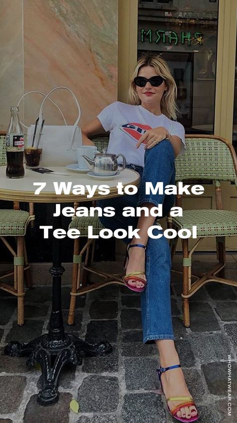 Dress Up Jeans And A T Shirt, How To Accessorize Jeans And Tshirt, Jean And T Shirt Outfit, Jeans Ans T Shirt Outfit, How To Tuck In Graphic Tee, Dressing Up Jeans And Tshirt, Jeans And A Tshirt Outfits, T Shirt High Waisted Jeans Outfit Ideas, How To Style Striped Tshirt