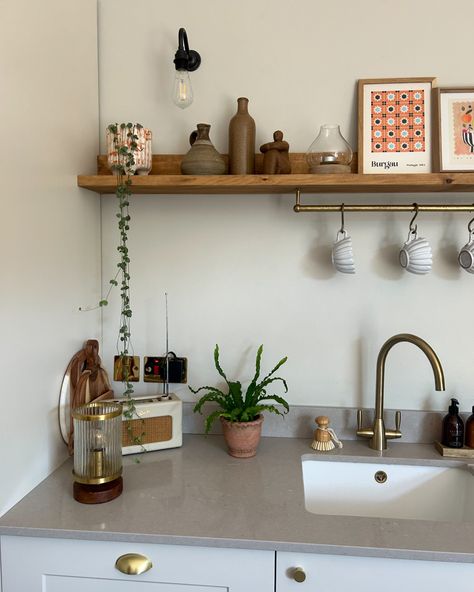 I’m sat here looking at these squares while also watching Paul cut the hedge. Priorities right! Here’s some snaps of my kitchen, I know my place 😂 #kitchen #kitchenisland #kitchenshelf #kitchendesign #oldandnew #stillsunday Shelf Over Sink Kitchen, Above Kitchen Sink Plant Shelf, Cookbook Shelf Above Sink, Shelf Above Kitchen Sink, Kitchen Shelves With Mug Hooks, Sink Shelf Kitchen, Shelf Above Sink, Chunky Oak Kitchen Shelf, Wall Shelf Kicthen