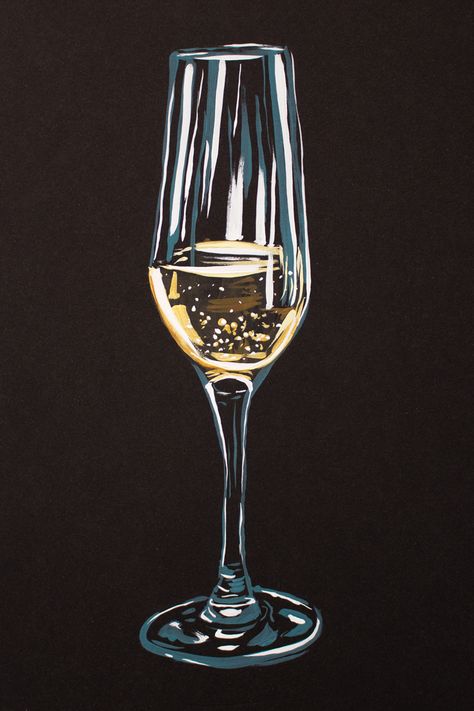 Make your painting pop by using acrylic paint on black Readi-Board foam board, like this champagne painting. Wine Glasses Painting Canvas, Champagne Painting Canvas, Painting Of Champagne Bottle, Wine Glass Acrylic Painting, Alcohol Painting On Canvas, Champagne Glasses Drawing, Cocktail Painting Acrylic, Champagne Glass Painting, Wine Acrylic Painting