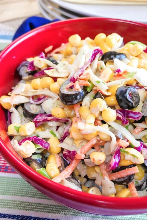 Mexican Corn Coleslaw, Overnight Salad Recipe, Mexican Sides, Overnight Salad, Mexican Coleslaw, Mexican Slaw, Pasta Ideas, Alpha Gal, Cornbread Salad