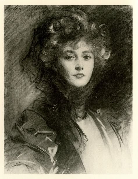 ༺ Gibson Girls ༻ Illustrations from the Belle Époque - John Singer Sargent | Lady Helen, Later Viscountess d’Abernon John Sargent, Sargent Art, Charcoal Portraits, Master Drawing, Charcoal Sketch, John Singer Sargent, White Drawing, National Portrait Gallery, Portrait Sketches