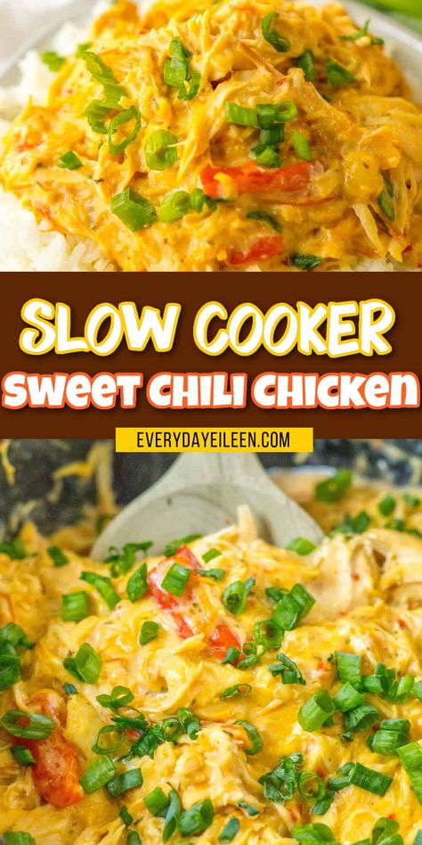 Slow Cooker Cream Cheese Chicken Chili, Sweet Chili Chicken Crockpot, Sweet Chili Sauce Recipe Dinners, Sweet Chili Sauce Chicken, Sweet Chili Sauce Recipe, Recipes Chili, Cream Cheese Chicken Chili, Sweet Chilli Chicken, Chicken Chili Crockpot