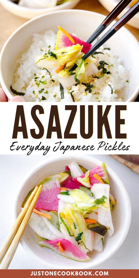 This Asazuke is wonderful and easy to make! It’s a delicious mix of colorful and crunchy veggies that become the perfect pickles to go along with a wide variety of Japanese dishes. You can make them in just an hour, so try out this recipe if you’re craving classic Japanese pickles!