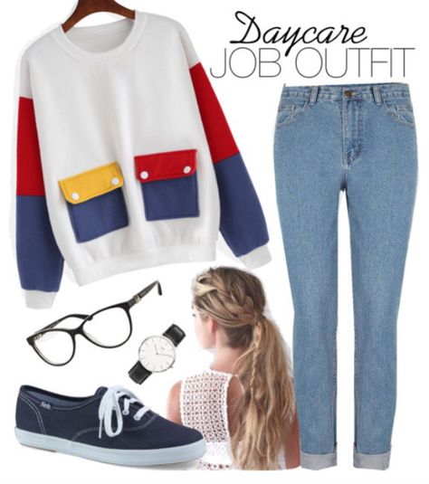 Cute outfit if you work at a daycare or even just for babysitting. Outfits For Babysitting, Babysitting Outfit, Daycare Outfits, Nanny Job, Nanny Outfit, Face Mug, Cute Outfit, Famous Faces, Nanny