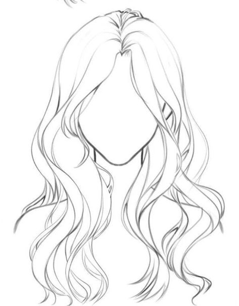 Wavy Long Hair Drawing, Woman Sketch Pose Drawing Reference, Curled Hair Drawing Reference, Hair That Covers One Eye, Drawing Long Wavy Hair, Women Hair Sketch, How To Draw Anime Women, Hairstyle Design Drawing, Short Female Hairstyles Drawing