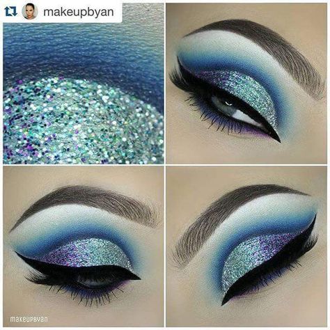 Ojos maquillados en hermosos tonos celestes Blue Makeup Ideas, Winged Liner Makeup, Eyeshadow Techniques, Make Up Designs, Cut Crease Eyeshadow, Space Makeup, Blue Makeup Looks, Make Up Inspiration, Makeup Stuff