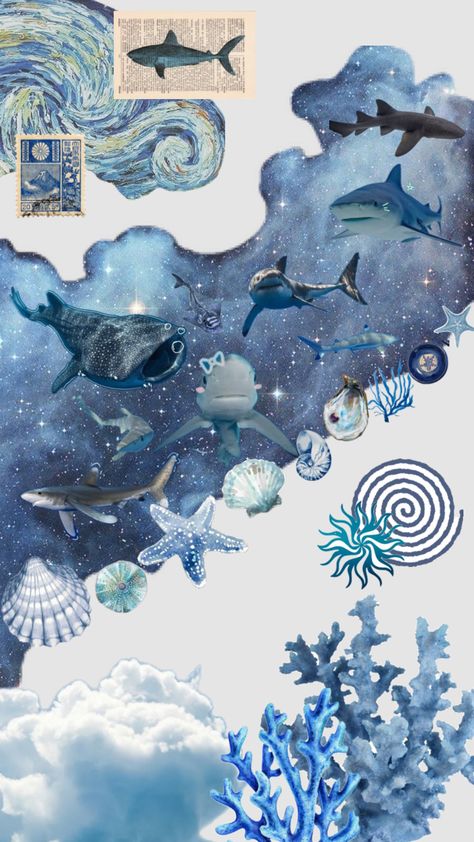 #blue #coral #sharksaesthetic #wallpaper Ocean Christmas Wallpaper, Waves Background Aesthetic, Ocean Core Wallpaper, Oceancore Wallpaper, Ocean Theme Wallpaper, Ocean Themed Wallpaper, Sea Creatures Wallpaper, Sea Wallpaper Aesthetic, Aquatic Wallpaper