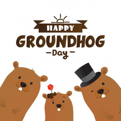 Happy groundhog day typographic design with cute marmot family characters Candy Photoshoot, Happy Groundhog Day, Greeting Poster, Cute Cartoon Images, Art Society, Musical Art, Groundhog Day, Dark Blue Background, Typographic Design