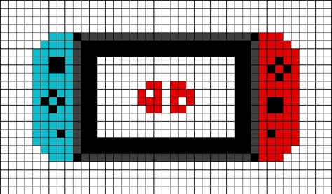 A medium sized pixel art template of a Nintendo Switch in the hand-held colours of neon red and blue. Gaming Cross Stitch Patterns, Big Pixel Art, Nintendo Pixel Art, Pixel Nintendo, Image Pixel Art, Hama Art, Pattern Game, 8 Bit Art, Pixel Art Background