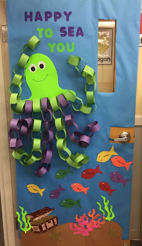 Ocean Themed Board Ideas, Beach Themed Bulletin Boards, Welcome To My Class Bulletin Boards, Beach Theme Door Decorations, May Themed Classroom Door Ideas, Gumball Door Decoration, Beach Theme Classroom Bulletin Boards, Summer Themed Classroom Door Decorations, Cute Preschool Door Ideas