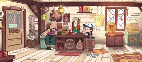 Mystery Shack Gift Shop. Gravity Falls Wiki, Mystery Shack, Museum Gift Shop, Dipper And Mabel, Bg Design, Museum Gift, Gravity Falls Art, Fall Background, Art Folder