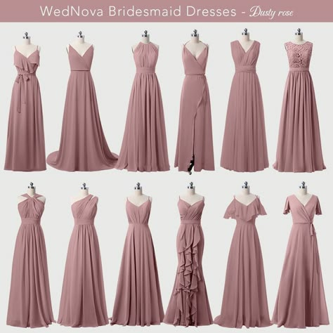 Wisteria Bridesmaid Dresses, Dusty Rose Bridesmaid, Rose Bridesmaid, Bridesmaid Dresses Under 100, Dusty Rose Bridesmaid Dresses, Long Gown Design, Rose Bridesmaid Dresses, Bridesmaid Colors, Dress Colors