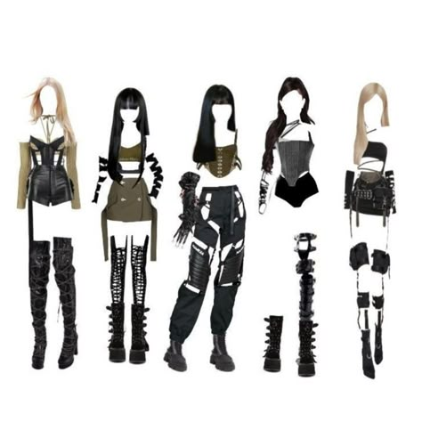 Group Clothes Outfit, Kpop Rock Outfit, 5 Kpop Outfits, Stage Outfits Pants, Outfit Performance Kpop, Stage Outfits Group, 5 Outfits Kpop, Dance Group Outfits, Kpop Group Outfits Ideas