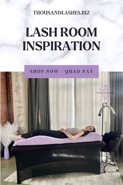 Lash Room Inspiration As a lash technician, I ensure that my client has a comfortable experience while they lay back and relax. The lash bed cover helps to decorate your massage table. It will also protect the lash bed from getting dirty. It will, however, NOT prevents any possible contamination from other clients. It is a vital tool for any lash artist. A bed cover should ideally have a clear plastic cover that can easily be sanitized and cleaned between clients. Lash Bed Cover, Lash Bed Ideas, Lash Decor, Lash Bed, Lash Room Decor, Lash Technician, Lash Room, Massage Table, Studio Room