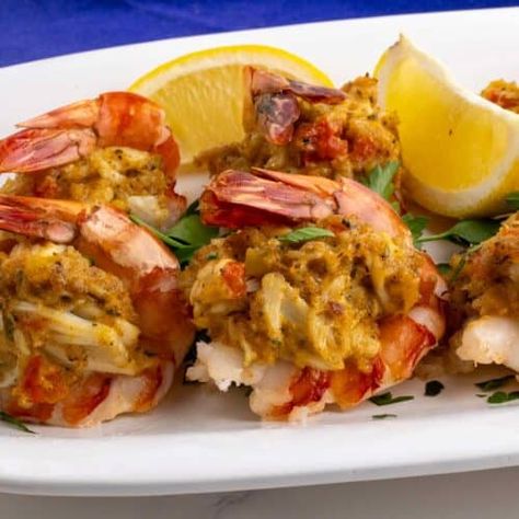 Baked Crab Stuffed Shrimp - Enza's Quail Hollow Kitchen Crab Cake Stuffed Shrimp, Crabmeat Stuffing, Baked Stuffed Shrimp, Stuffed Shrimp, Baked Crab, Crab Stuffed, Crab Stuffed Shrimp, Elegant Appetizers, Jumbo Shrimp