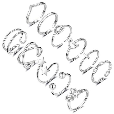 Honsny 11PCS Adjustable Rings for Women,Knuckle Stacking Rings for Teen Girls, 14K Gold Silver Stackable Finger Rings,Knot Wa Rings Pack, Rings For Women Silver, Midi Ring Set, Criss Cross Ring, Love Knot Ring, Stackable Jewelry, Arrow Ring, Wave Ring, Daily Jewelry