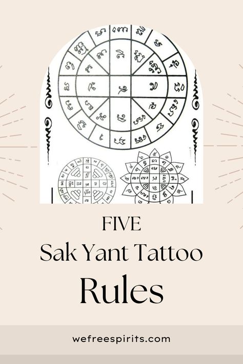 Learn about the 5 rules that have to be followed if you're getting a Sak Yant Tattoo, along with the origins, benefits, and meaning of the Master Yants. #sakyanttattoo Khmer Tattoo Meaning, Sank Yant Tattoo Meaning, Ask Yant Tattoo, Sak Yant Tattoos, Thai Tattoos For Women Meaning, Thailand Tattoo Ideas Thai Art, Small Sak Yant Tattoo, Lotus Sak Yant, San Yant Tattoo