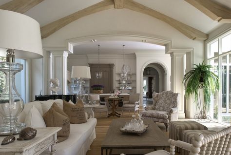 Color Outside the Lines: decorating French Inspired Home, Huntington Homes, Neutral Living Room, Family Room Design, French Decor, A Living Room, The Ranch, Beautiful Interiors, Luxury Interior Design