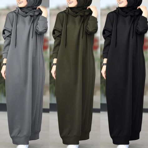 Hoodie Sweatshirt Dress, Kaftan Abaya, Mode Abaya, Long Sweater Dress, Muslim Dress, Hooded Dress, Elegant Dresses For Women, Long Dresses, Sweatshirt Dress