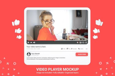 Social media youtube video player mockup... | Premium Psd #Freepik #psd #mockup Behance Presentation, 3d Crafts, Youtube Cover, Youtube Thumbnail, Branding Mockups, Video Player, Free Mockup, Mockup Psd, Psd Templates