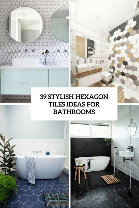 39 Stylish Hexagon Tiles Ideas For Bathrooms White Hexagon Tile Bathroom, Hex Tiles Bathroom, Hexagon Bathroom, Hexagon Tile Bathroom, Ideas For Bathrooms, Hex Tiles, White Hexagon Tiles, Bathroom Grey, Grey Bathroom Tiles