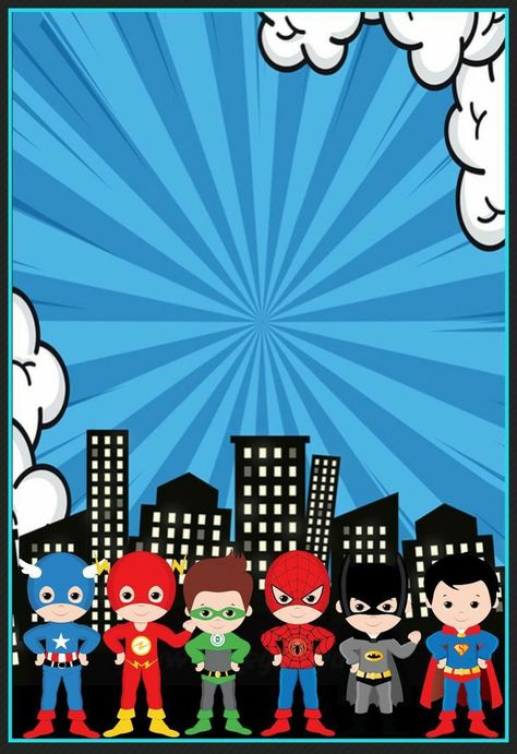 Cumpleaños Em 2023  image and visual related images Superhero Birthday Invitations Free, Avengers Birthday Party Decorations, Batman Themed Birthday Party, Superhero Birthday Party Invitations, 2023 Image, Iron Man Birthday, Editable Birthday Cards, Spiderman Invitation, Birthday Background Design