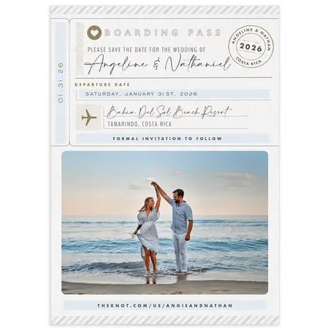 Wedding Save The Dates | Elegant to Rustic Designs | The Knot Boarding Pass Wedding Invitations, Boarding Pass Save The Date, Boarding Pass Wedding Invitation, Mexican Themed Weddings, Wedding Planner App, Honeymoon Style, Wedding Proposals, Themed Weddings, Vintage Wedding Invitations