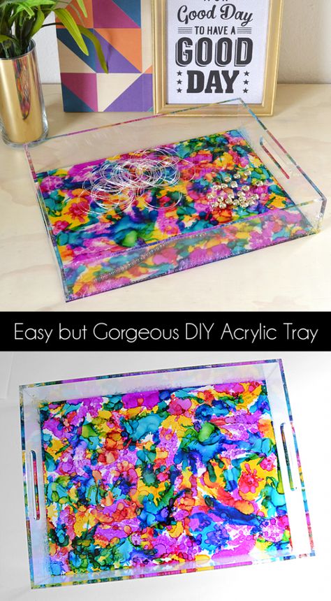 Diy Acrylic Tray, Resin Trays Ideas, Acrylic Tray Diy, Indie Crafts, Beds Frames, Indie Craft, Acrylic Diy, Auction Projects, Alcohol Ink Crafts