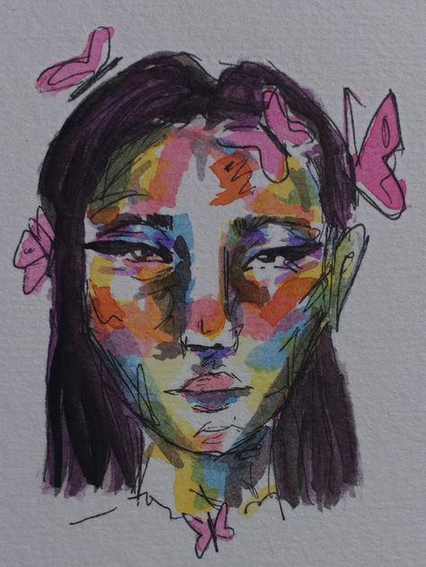 Derya Aesthetic, Indie Watercolor Art, Watercolour Art Aesthetic, Indie Art, Gcse Art, Identity Art, Art Prompts, Abstract Portrait, Trippy Art