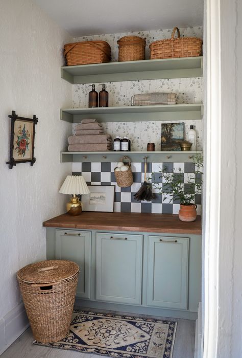 Laundry Room Makeover with DIY Painted Tile & Cabinets - I SPY DIY Pretty Laundry Room, Laundry Room Closet Ideas, Room Closet Ideas, Laundry Room Decor Ideas, Laundry Room Designs, Cabinet Transformations, White Farmhouse Sink, I Spy Diy, Laundry Room Closet