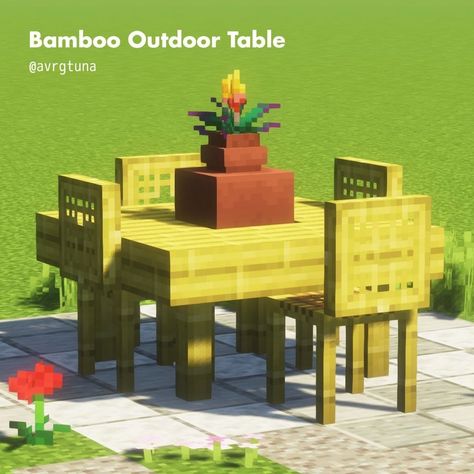 Bamboo table & pot centerpiece Minecraft Table, Kida Disney, Rumah Minecraft Sederhana, Minecraft Interior, Minecraft Interior Design, Minecraft Farm, Easy Minecraft Houses, Minecraft House Tutorials, Cool Minecraft Creations