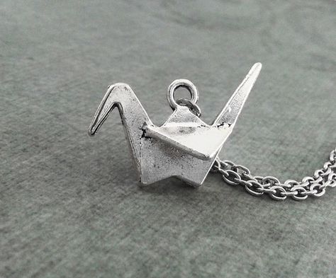 Paper Crane Necklace SMALL Silver Origami Crane by CharmsOnThings Crane Jewelry, Japanese Necklace, Crane Necklace, Mermaid Locket, Origami Necklace, Blue Turquoise Necklace, Origami Gifts, Gold Collar Necklace, Origami Jewelry